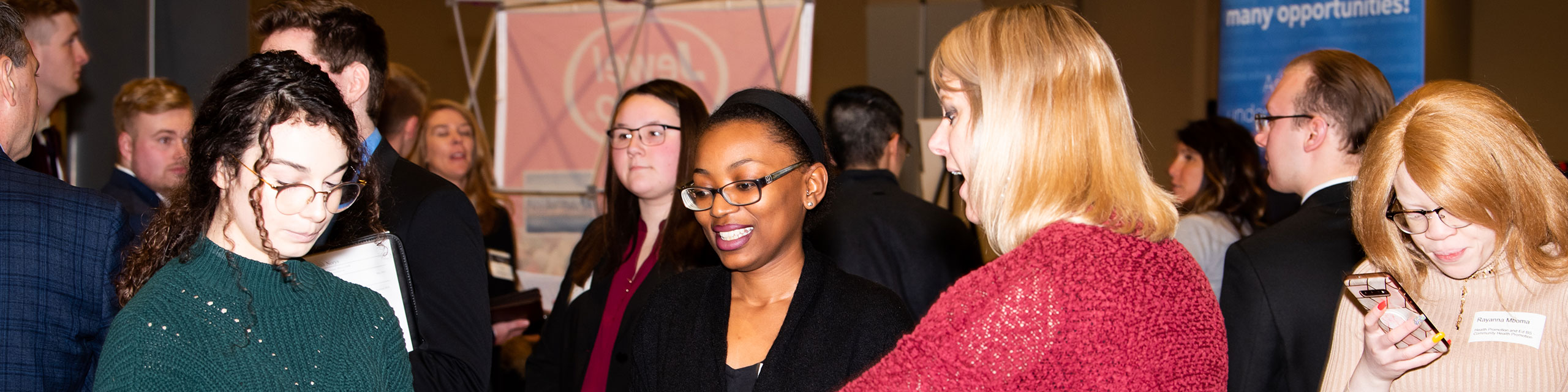 Students talking on a career event.